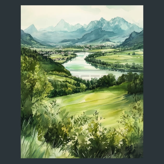 Liechtenstein Rhine River Valley Landscape Metal Wall Art and Desktop Mouse Pad by X2Metal