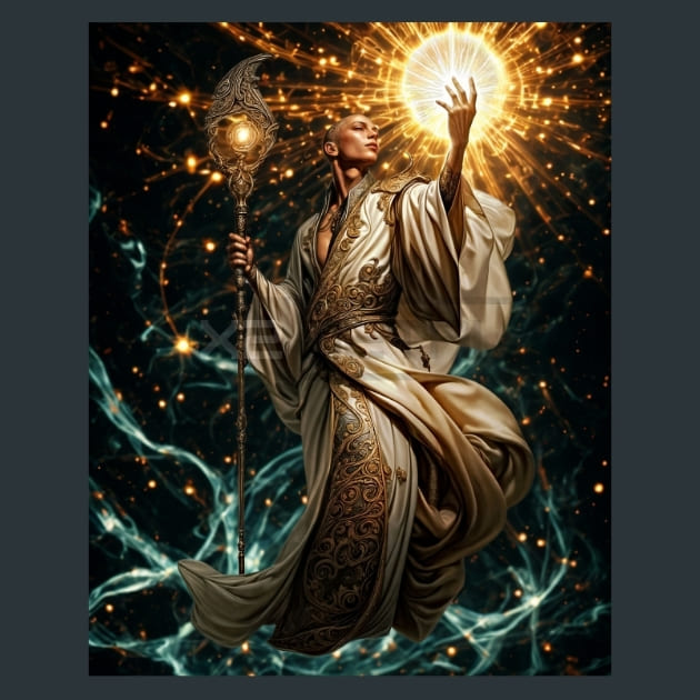 Light Mage Wizard 3 Metal Wall Art and Desktop Mouse Pad by X2Metal