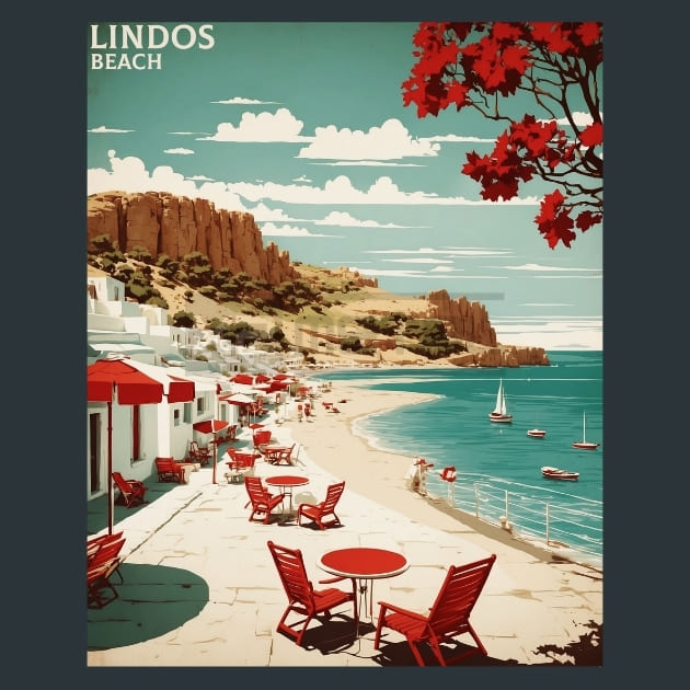 Lindos Beach Greece Metal Wall Art and Desktop Mouse Pad by X2Metal