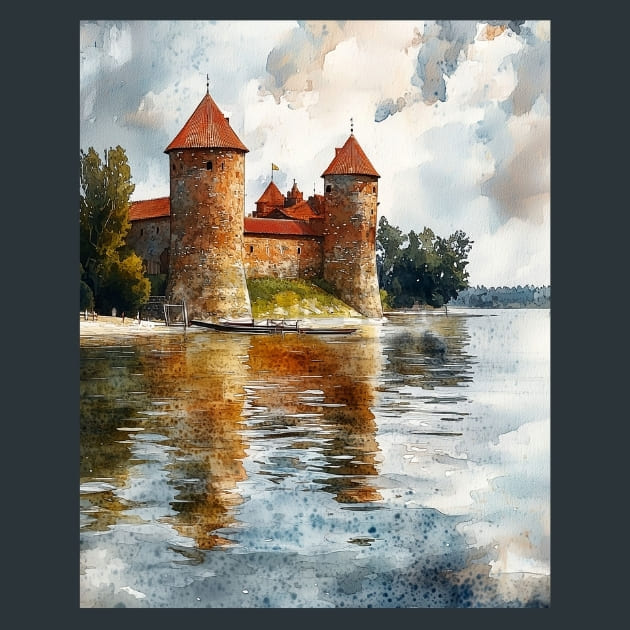 Lithuania Trakai Island Castle View Metal Wall Art and Desktop Mouse Pad by X2Metal