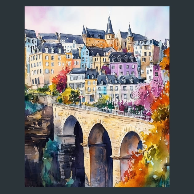 Luxembourg City Old Town View Metal Wall Art and Desktop Mouse Pad by X2Metal