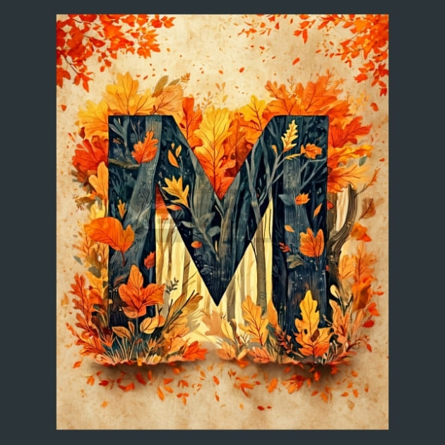 M Autumn Alphabets Metal Wall Art and Desktop Mouse Pad by X2Metal