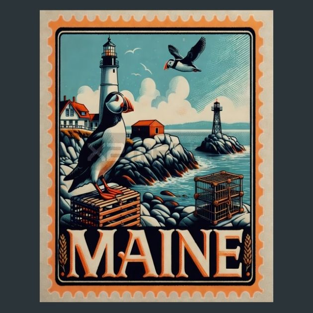 Maine-Stamp-Metal-Prints