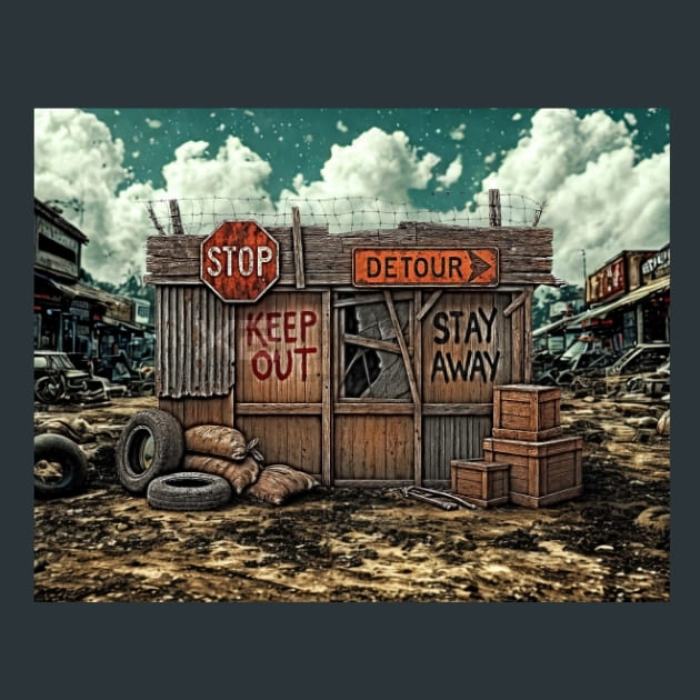 Makeshift Barricade-Zombie Wasteland Metal Wall Art and Desktop Mouse Pad by X2Metal