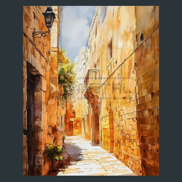 Malta Mdina Silent City Street Metal Wall Art and Desktop Mouse Pad by X2Metal