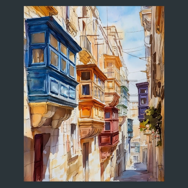 Malta Valletta Historic Street View Metal Wall Art and Desktop Mouse Pad by X2Metal