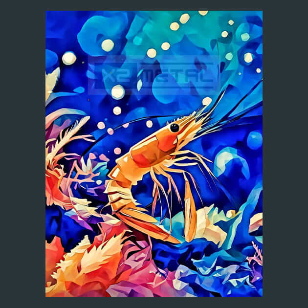 Marine Shrimp Harmony Metal Wall Art and Desktop Mouse Pad by X2Metal