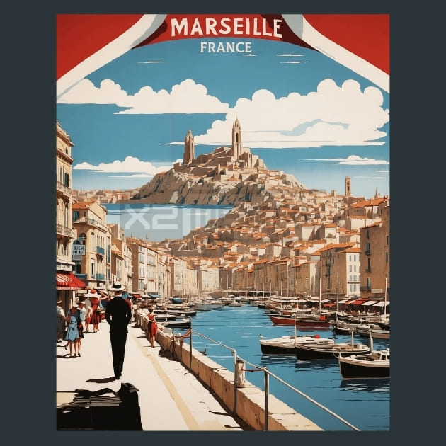 Marseille 2 France Metal Wall Art and Desktop Mouse Pad by X2Metal