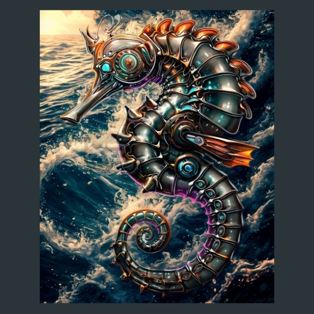 Mechanical Sea Horse Metal Wall Art and Desktop Mouse Pad by X2Metal