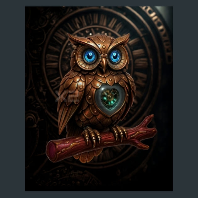 Mechanical Owl-Steampunk Metal Wall Art and Desktop Mouse Pad by X2Metal