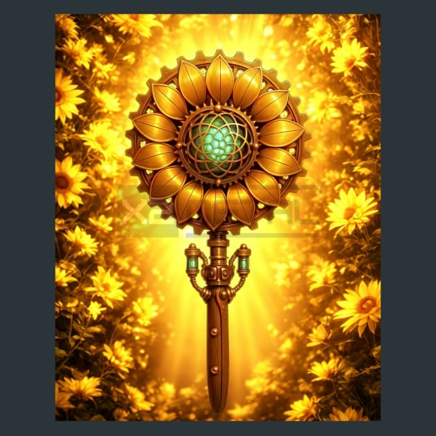 Mechanical Sunflower-Steampunk Metal Wall Art and Desktop Mouse Pad by X2Metal
