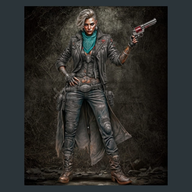 Mercenary Hunter with Pistol Metal Wall Art and Desktop Mouse Pad by X2Metal