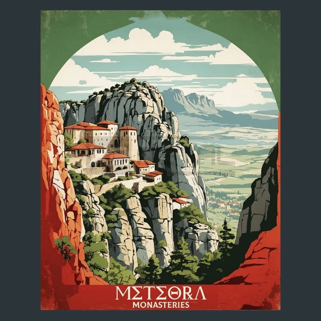Metora Monasteries Greece Metal Wall Art and Desktop Mouse Pad by X2Metal