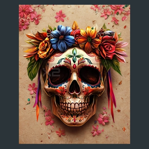 Mexican Folk Art Sugar Skull Metal Wall Art and Desktop Mouse Pad by X2Metal