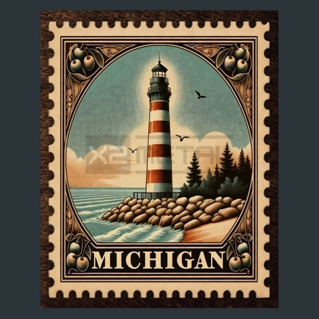 Michigan Stamp Metal Wall Art and Desktop Mouse Pad by X2Metal