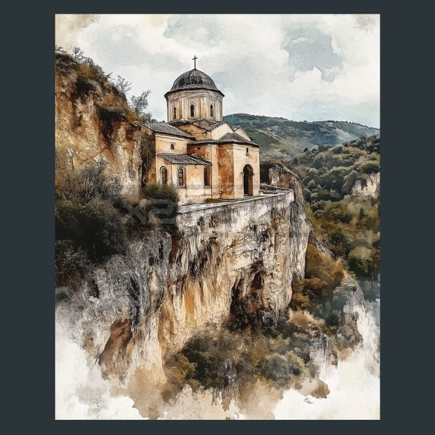 Moldova Orheiul Vechi Monastery Landscape Metal Wall Art and Desktop Mouse Pad by X2Metal