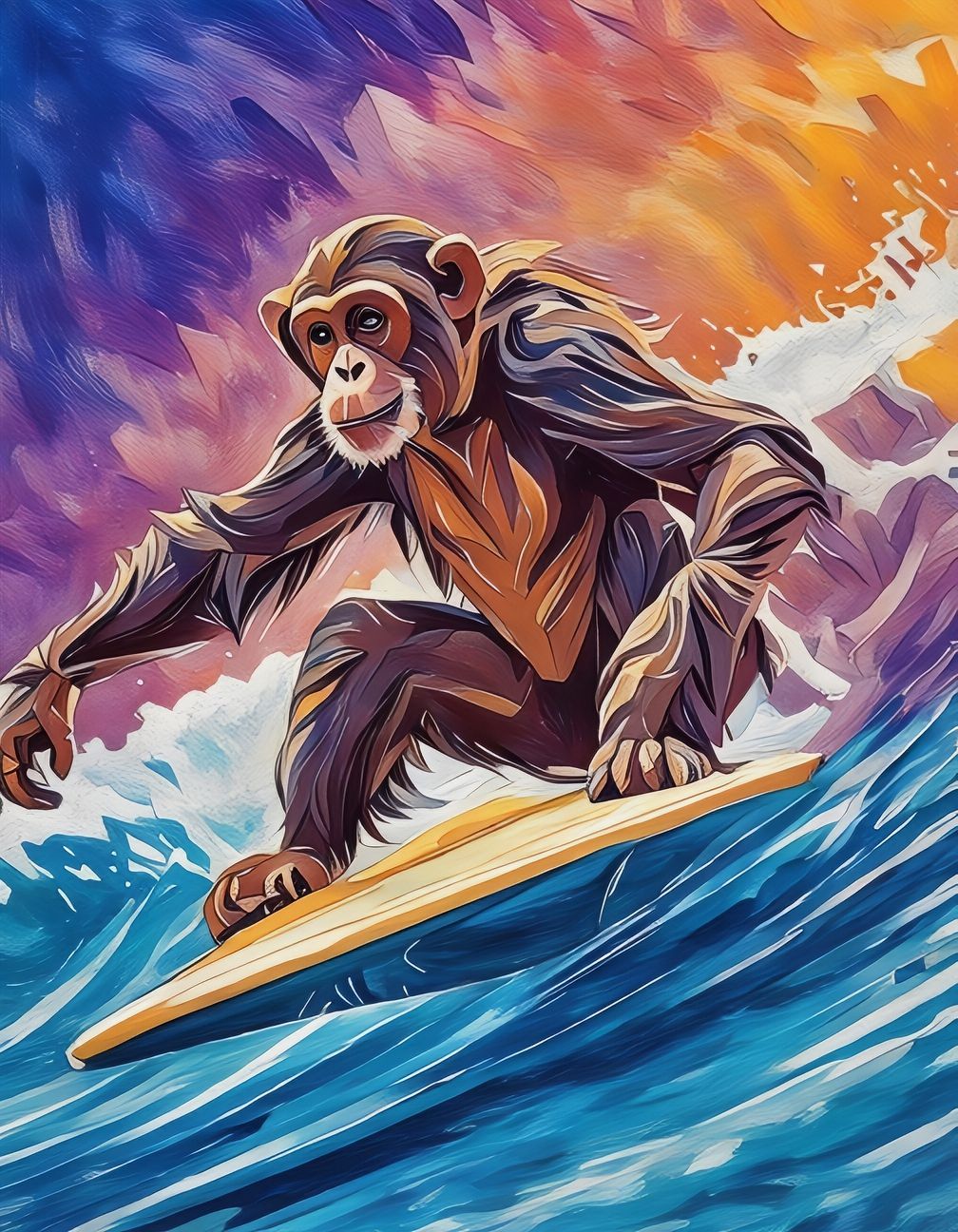 Monkey Surfing Metal Prints