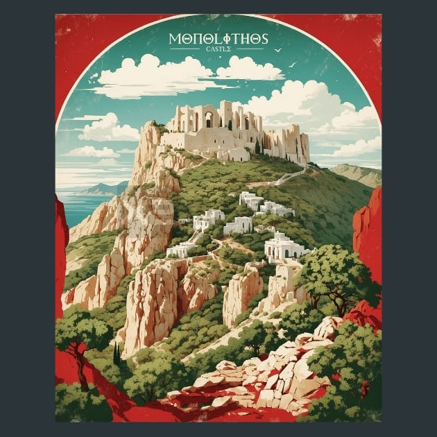 Monolithos Castle Greece Metal Wall Art and Desktop Mouse Pad by X2Metal