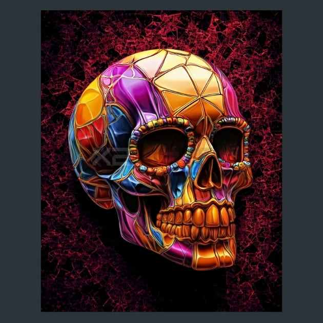 Mosaic Sugar Skull Metal Wall Art and Desktop Mouse Pad by X2Metal