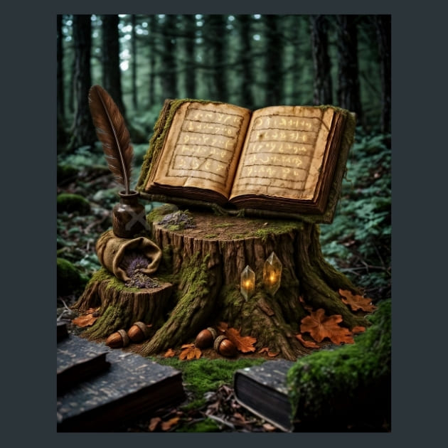 Mossy Spellbook Metal Wall Art and Desktop Mouse Pad by X2Metal