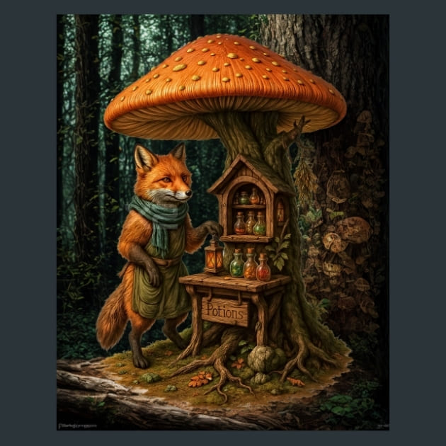 Mushroom Fox Metal Wall Art and Desktop Mouse Pad by X2Metal