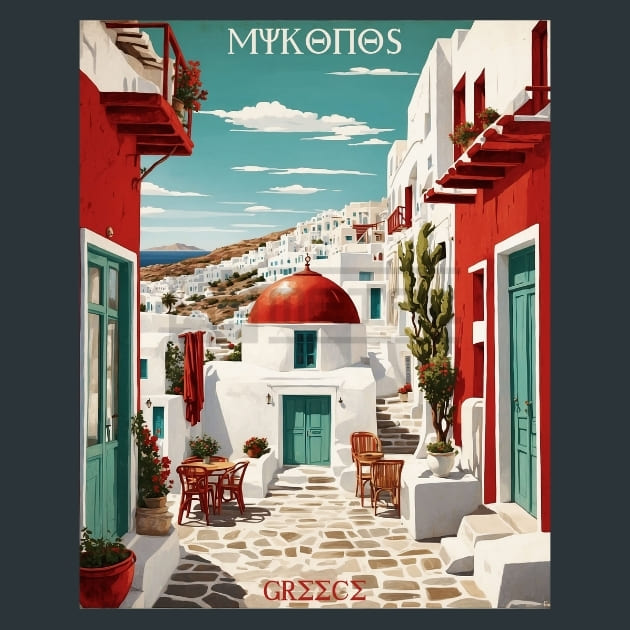 Mykonos Greece Metal Wall Art and Desktop Mouse Pad by X2Metal