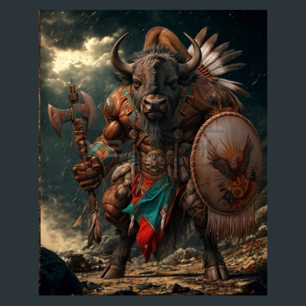 Native-American-Bison-Warriors-Alpha-Animals-metal-prints-posters-mouse-pads