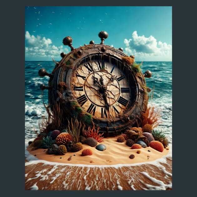 Nautical Clock Shipwrecked Treasures Metal Wall Art and Desktop Mouse Pad by X2Metal