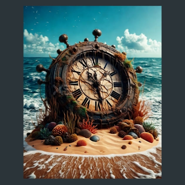 Nautical-Clock-Shipwreck-Relics-metal-prints-posters-mouse-pads