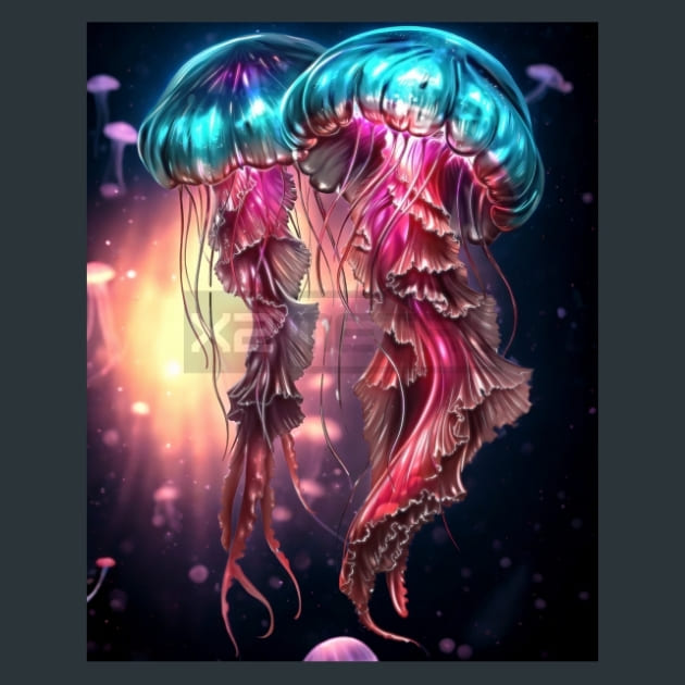Neon Jellyfish Metal Wall Art and Desktop Mouse Pad by X2Metal
