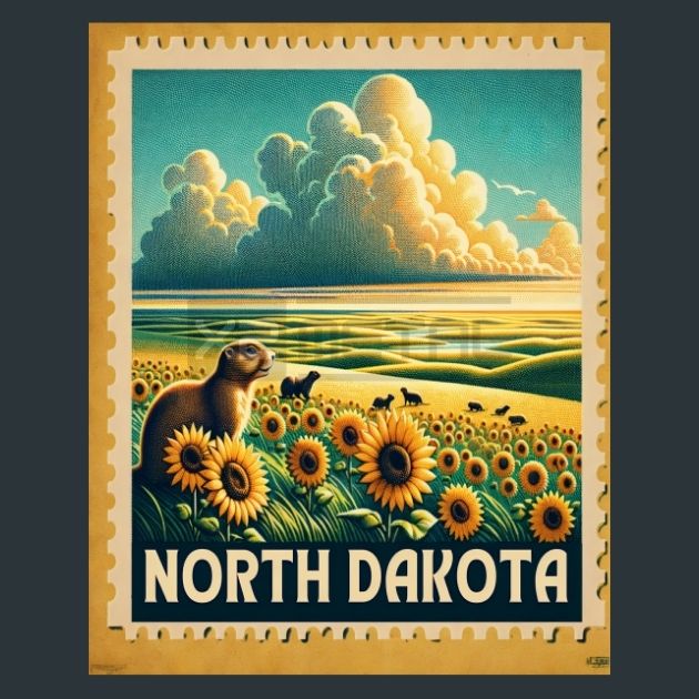 North-Dakota-Stamp-Metal-Prints