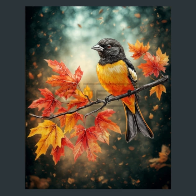 Oriole Bird 13 Metal Wall Art and Desktop Mouse Pad by X2Metal