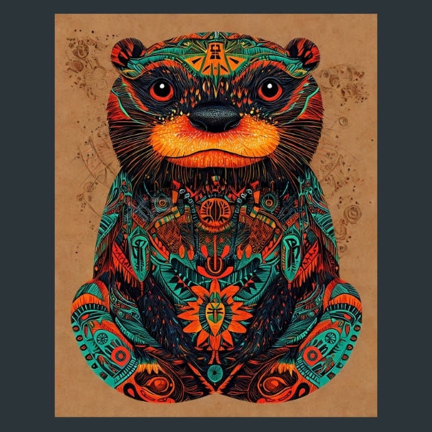 Otter-Zodiac-Native-American Metal Wall Art and Desktop Mouse Pad by X2Metal