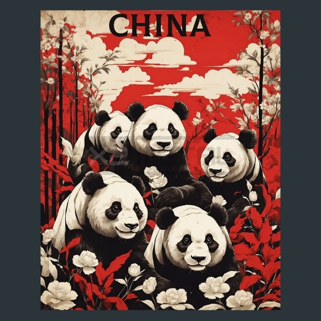 Pandas 2 China Metal Wall Art and Desktop Mouse Pad by X2Metal