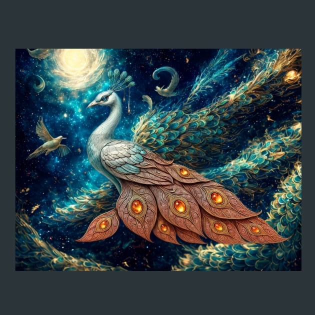 Peacock Celestial Voyagers Metal Wall Art and Desktop Mouse Pad by X2Metal