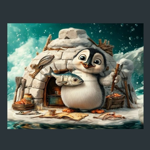 Penguin-iglu-fish-1-Metal-Prints