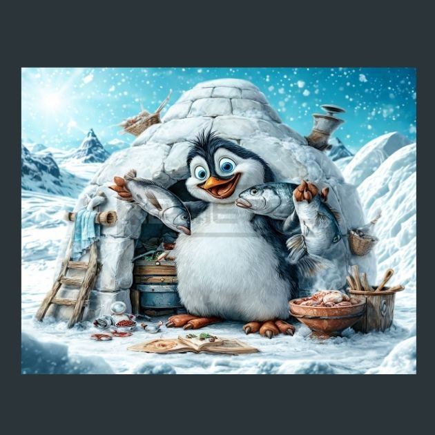 Penguin-iglu-fish-10-Metal-Prints