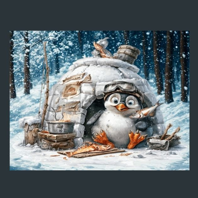 Penguin iglu fish 11 Metal Wall Art and Desktop Mouse Pad by X2Metal