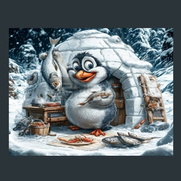 Penguin-iglu-fish-13-Metal-Prints