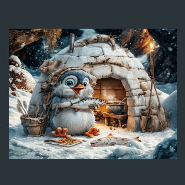 Penguin-iglu-fish-15-Metal-Prints
