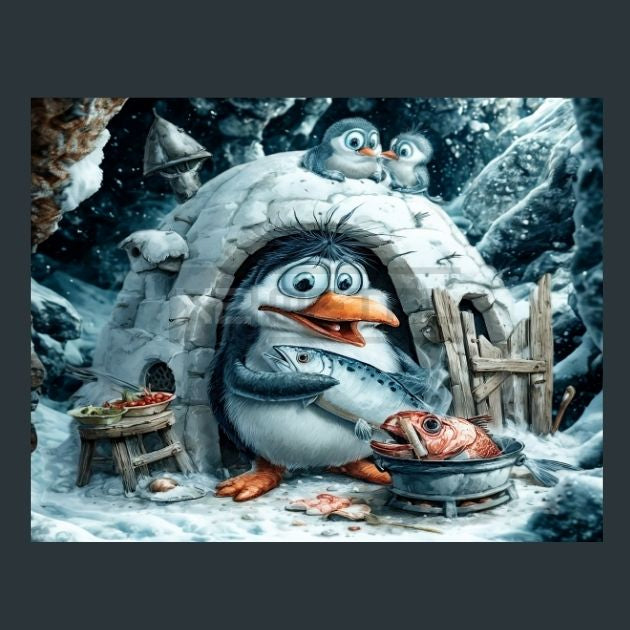 Penguin-iglu-fish-2-Metal-Prints