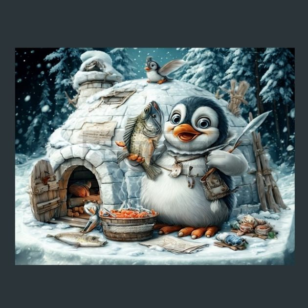 Penguin-iglu-fish-3-Metal-Prints