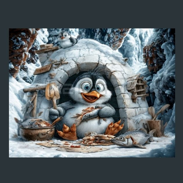 Penguin-iglu-fish-4-Metal-Prints