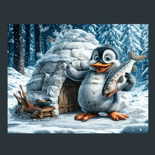 Penguin-iglu-fish-5-Metal-Prints