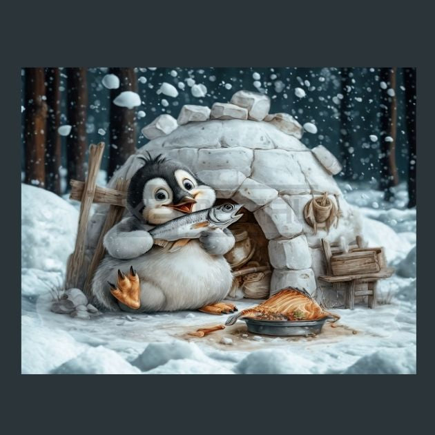 Penguin-iglu-fish-6-Metal-Prints