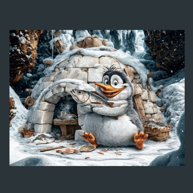 Penguin-iglu-fish-7-Metal-Prints