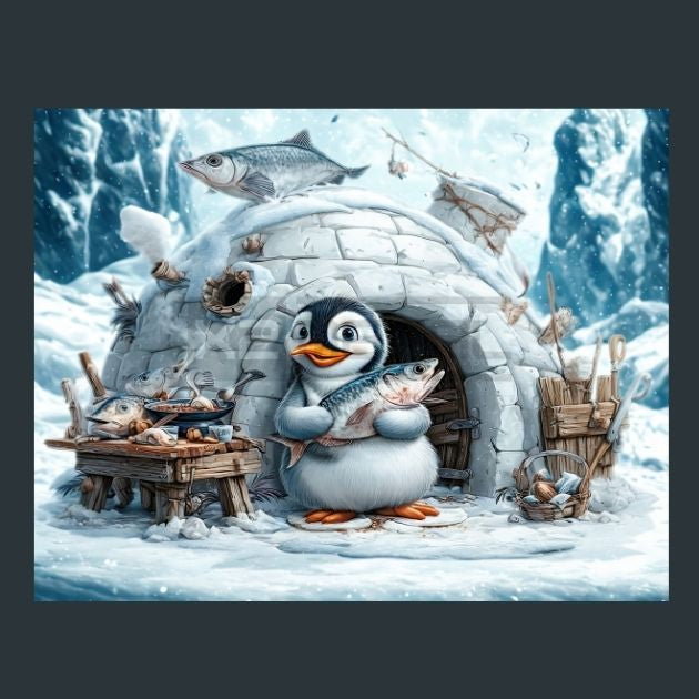 Penguin-iglu-fish-8-Metal-Prints