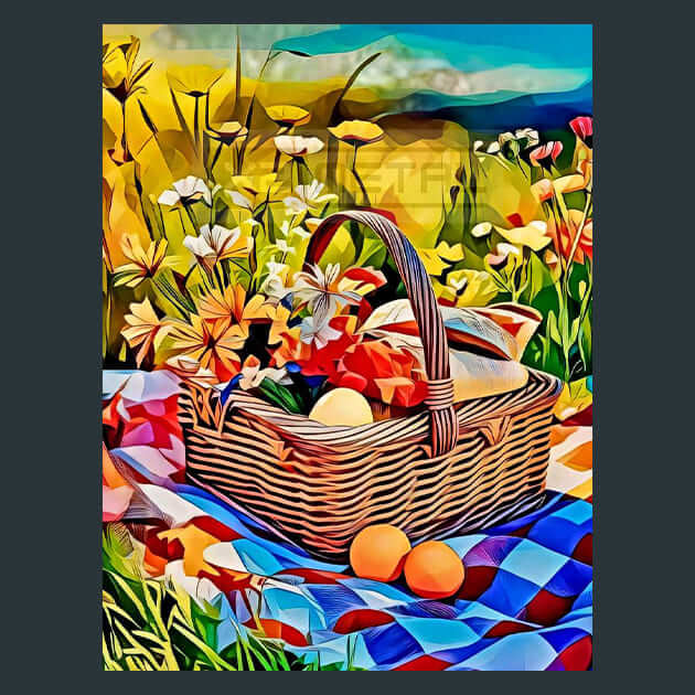 Picnic Blanket Basket Metal Wall Art and Desktop Mouse Pad by X2Metal