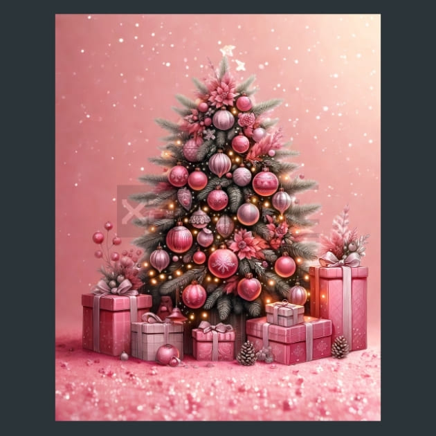Pink Christmas 1 Metal Wall Art and Desktop Mouse Pad by X2Metal