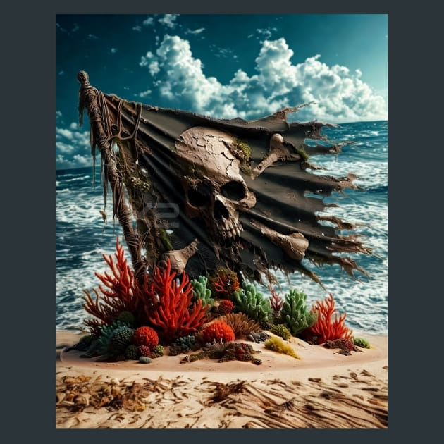 Pirate Flag Shipwrecked Treasures Metal Wall Art and Desktop Mouse Pad by X2Metal